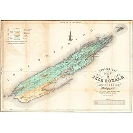 Historic Map - 1847 Geological Map of Isle Royale, Lake Superior, Michigan - Vintage Wall Art - 34in x 24in
