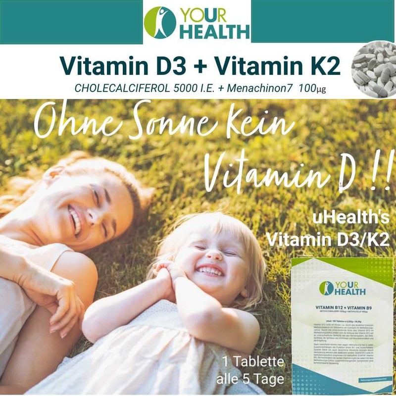 Vitamin D3 (5000 IU) + Vitamin K2 (100 μg), Cholecalciferol,