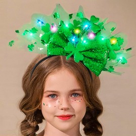 Kilshye - Diadema iluminada para el día de San Patricio, color verde, con LED, trébol para el pelo, aro, para fiestas, accesorios para el cabello para mujeres y niñas