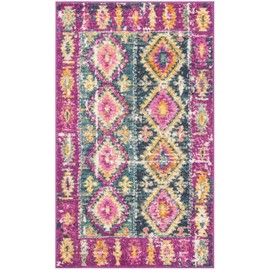 SAFAVIEH Madison Collection MAD129F Boho Chic Distressed Non-Shedding Living Room Bedroom Accent Area Rug, 4' x 6', Fuchsia / Blue
