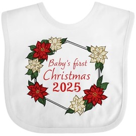 inktastic Baby's First Christmas 2025 Poinsettia Baby Bib White 46d07