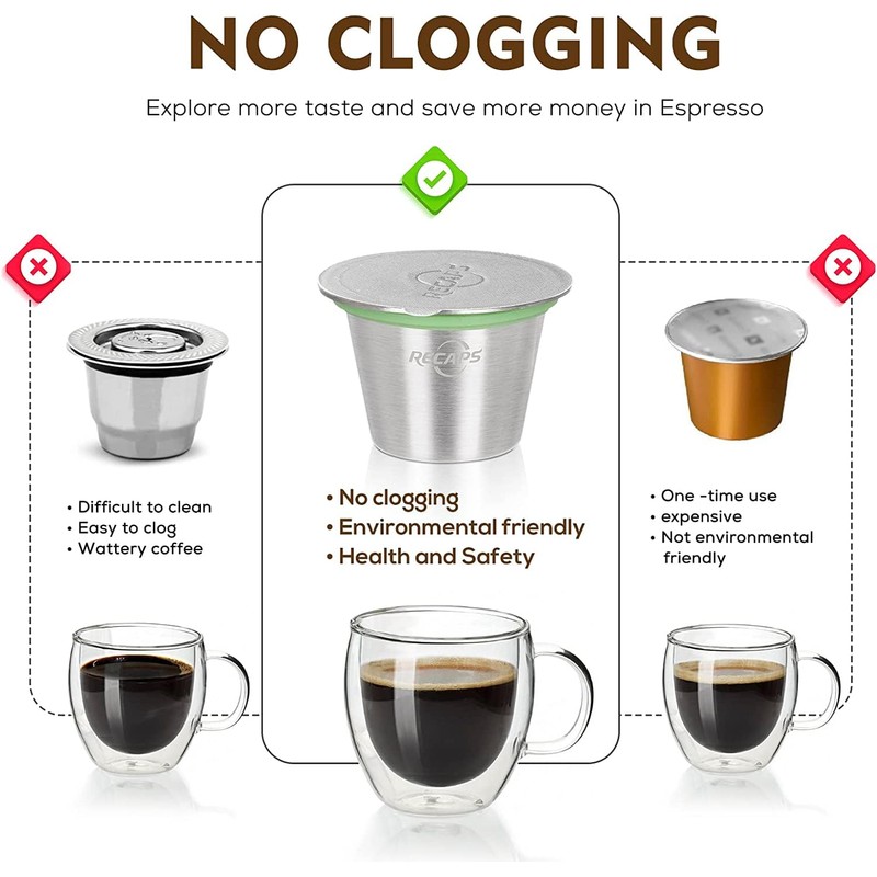 Espresso Capsules Refillable Coffee Pod Stainless Steel Cups Compatible with