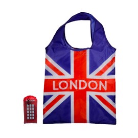 Puckator Foldable Reusable Shopping Bag - London Icons Red Telephone Box Design - Folding Shopping Bags - Foldable Tote Bag - Foldaway Shopping Bags - Fold Up Bag in Pouch - Family Beach Bag