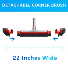 Sepetrel 22” Wide Pool Brush Head for Cleaning Walls,Heavy Duty Inground/Above Ground Aluminum Swimming Pool Scrub Brushes with Curved Ends & Premium Strong Bristle,Red