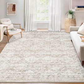 Area Rug for Living Room 6x9: Large Washable Boho Moroccan Rugs Geometric Neutral Rug, Non-Slip Foldable Morden Farmhouse Indoor Floor Carpet for Bedroom Dining Table Home(Ivory Mocha,6'x9')