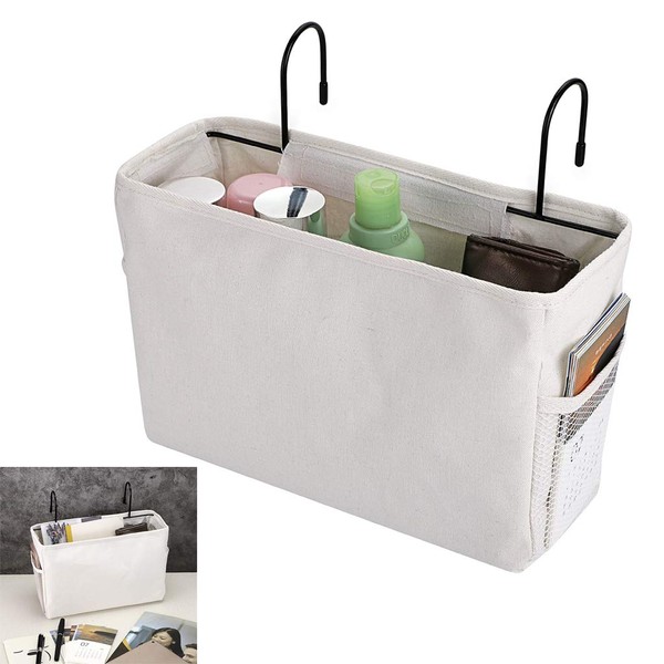 Sumnacon Bedside Storage Pocket, Small Items, Storage Basket, Storage Case, Hanging, Storage, Rack, Basket, Bedside for College Dorms or Rooms, Smartphones, Magazines, Books, Tablets, Tissues, Small Items, Office, Home, School (White)