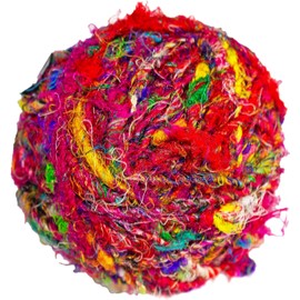 Recycled Sari Silk Yarn - Bulky Yarn - Multicolor Ball (85 Yards, 100 Grams) | Great for Knitting, Crochet, Weaving (Pack of 3)