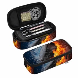 Yekiua Hockey Puck Pencil Holder Ice Hockey Fire Water Big Capacity Pencil Case Multi-Purpose Makeup Pouch For Office College Adult