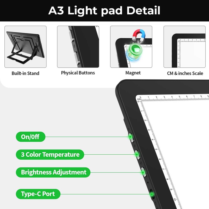 Zocelight Rechargeable A3 Light Board with Built-in Stand & Bag,Super
