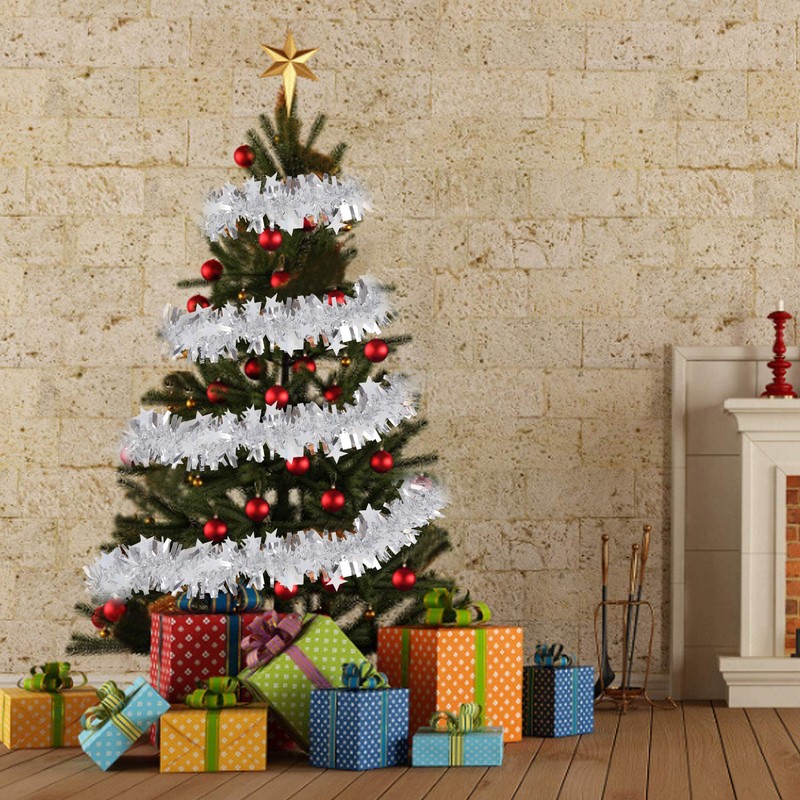 LOKIPA 10M Silver Christmas Chunky Tinsel Garland with Star for