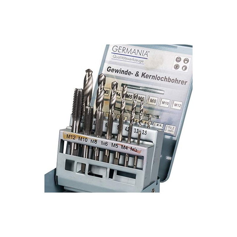 Thread and Core Drill Bit Set, M3-M12, 2.5-10.2 mm, 14-Piece