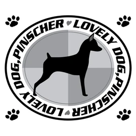 Size M: Woodman MK-2 Dog Sticker Lovely Dog Pinscher Silhouette White Back Design Nameplate