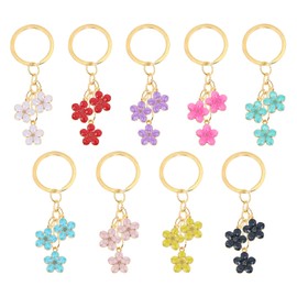 Tupalizy 9PCS Flower Keychain Cherry Blossom Decor Flower Enamel Charms Pedant Gold Floral Key Chains Rings for Women Purse Bags Backpack Car Keys Earphone Case Accessories Gifts DIY Crafts,9 Colors