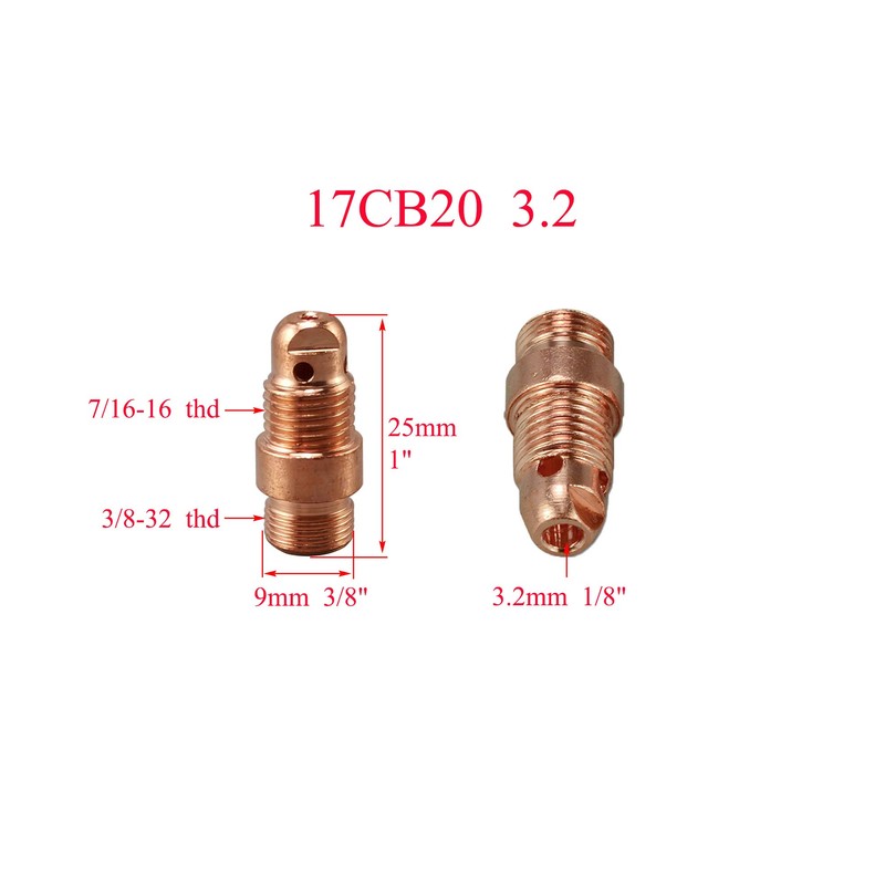RIVERWELD TIG Stubby Collet Bodies 17CB20 10N25S 3.2mm Assorted Size