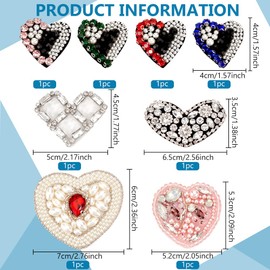 INFUNLY 8PCS Colorful Heart Bead Patches Sew On Love Rhinestone Beaded Patches White Pearl Heart Fabric Applique Crystal Heart Patches for Jeans Jackets Clothing Handbag Shoes DIY Decorative