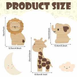 Barydat 3 Pcs Safari Nursery Decor Woodland Animal Nursery Decoration Woodland Nursery Decor Wooden Animal Themed Room Decor for Baby Nurseries, Bedrooms, Lion, Elephant, Giraffe