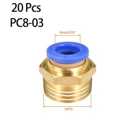 PC8-03 Push to Connect Fittings, 8mm Tube OD x 3/8” G Thread, Straight Pneumatic Quick Fitting Air Line Connector for PTFE Tube 3D Printer Connector 20Pcs