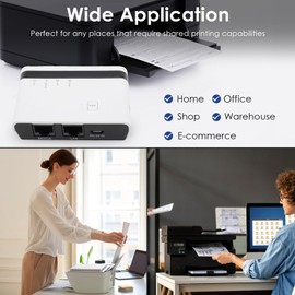 GOWENIC USB Print Server, 10 100Mbps LAN Bridge Wireless Wired Standalone Print Server Support 4 Printers Plug and Play, with 480Mbps USB 2.0 Port, for 7 8 10 11 OS X (US Plug)