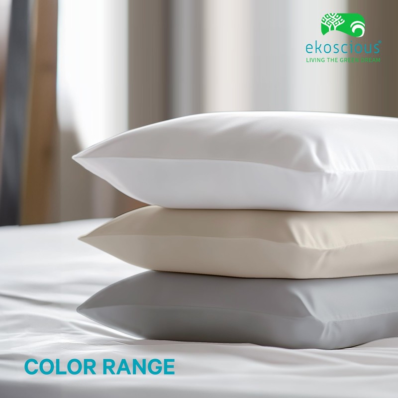 EKOSCIOUS 100% Tencel Pillow Cases, 2 Pack, Grey 50x75cm, 300