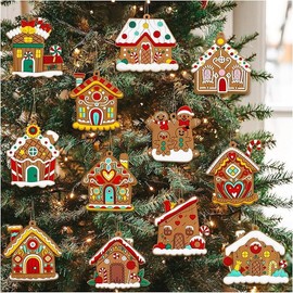 12pcs Gingerbread Man Ornaments for Christmas Tree, Assorted Plastic Gingerbread Figurines Ornaments, Christmas Tree Hanging Decorations, 3 Inch Tall - Color: 12 Gingerbread House Ornaments