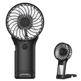 ZipVorb Portable Mini Fan with Mirror, USB Rechargeable, Pocket 4-Speed Cooling, Up to 15 Hours, Compact Handheld Fan for Travel/Summer/Concerts/Makeup, Ideal Gift for Women (Black)