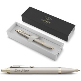 Parker IM Monochrome Kugelschreiber mit Gravur | Premium Stift | Geschenkbox | blaue Tinte | personalisiertes Geschenk | Namen | graviert | Jahrestag | Geburtstag | Geschenk (Champagne)