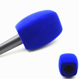 Hxstaald Flocked Microphone Windshield Handheld Microphone Covers, Large Microphone Foam Pop Filters for TV Interviews, Radio, Media Transfer Microphones (Square) Blue