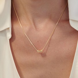 HANLI Gold Pendant Trendy Necklace for Women - 14K Gold Plated Womens Bead Box Necklaces Dainty Jewelry Simple Charm