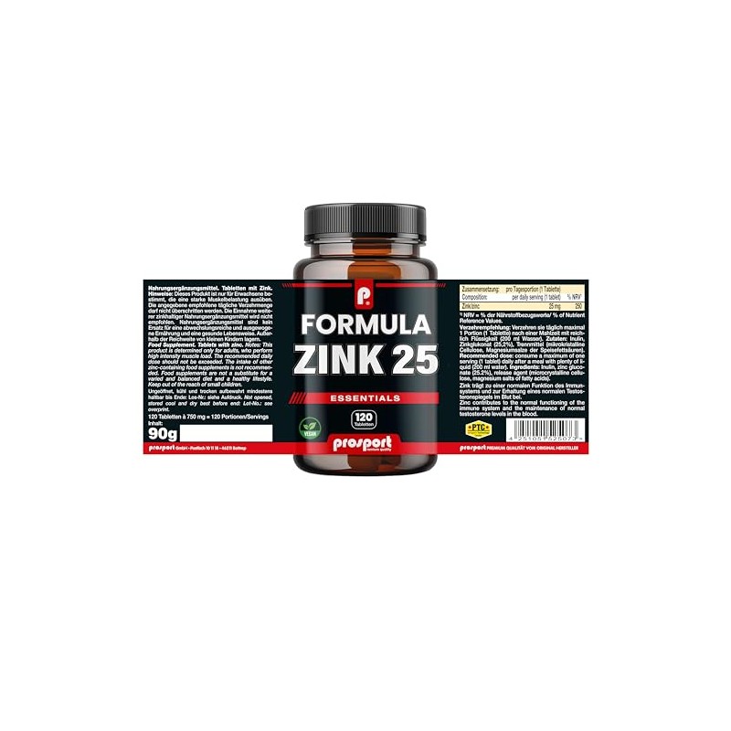Prosport Formula Zinc 25 Vegan 120 Zinc Tablets 25 mg