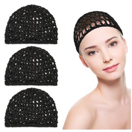 Abeillo 3PCS Crochet Hair Net, Hair Wrap Net, Mesh Wrapping Hair Nets Cap Soft Reusable Crocheted Sleep Cap for Women, Hair Wrap for Sleep Hair Silk Tidy (Black)