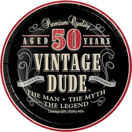 Vintage Dude 50th Birthday Dessert Paper Plates - 24 Count, Fun Design