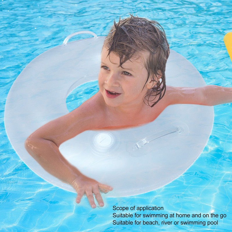 LED Inflatable Swim Ring with 2 Handles Transparent Swimming Floating