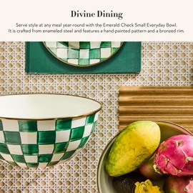 MACKENZIE-CHILDS Enamel Everyday Bowl, Serving Bowl for Entertaining, Small, Green-and-White Emerald Check