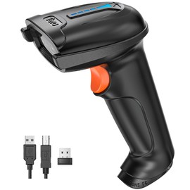 Tera Barcode Scanner 1D 2D QR Wireless 2.4 GHz + Wired USB 2.0 Wired Handheld scanner Bar code reader 5 Mil Resolution 100m Range, Screen scanning Supported, D5100