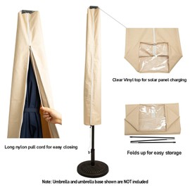 C-Hopetree Patio Umbrella Cover for 7ft to 11ft Solar LED Outdoor Market Umbrellas, Waterproof, with Zipper and Rod, Beige