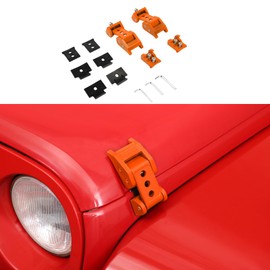CheroCar Orange Hood Latches Hood Lock Catch Latches Kit Fit for 2007-2025+Jeep Wrangler JK JKU JL JLU Sahara Freedom Sports Rubicon & Gladiator JT
