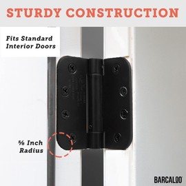 Barcaloo Self Closing Door Hinges Black, 2 Pack - 4x4 Inch Interior Spring Hinge for Doors with 5/8" Radius Corners