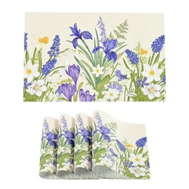 Leetaltree Orchid and Wildflower Spring and Summer Placemat Set of 4 Heat Resistant Non-Slip Place mats for Dining Table, Washable Durable PVC Vinyl Woven Table Mats (Set of 4)