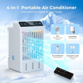Portable Air Conditioners with Dual Spray, 1000ml Mini Air Conditioner 4-in-1 Air Cooler Remote Control Humidifier Mini AC with LED Display, 4 Speeds Personal Air Conditioner Timing Cooling Fan