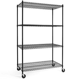 CAPHAUS 4-Tier Commercial Grade Heavy Duty Adjustable Height Wire Shelving w/ Wheels & Leveling Feet, Storage Metal Steel Shelf, Garage Shelving Storage, Utility Wire Rack Storage Shelving Unit, 48”W