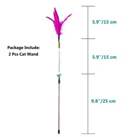Cat Feather Wands, 2 PCS Interactive Cat Wands with Silvervine Stick and Bells for Cat and Kitten
