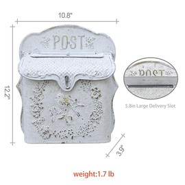 Zokyntrix Wall Mount Mailboxes for Outside Vintage Mail Boxes for House Outside Metal Door Mailbox Drop Box Antique Style Nostalgic Charm Home Decorative, White Gray