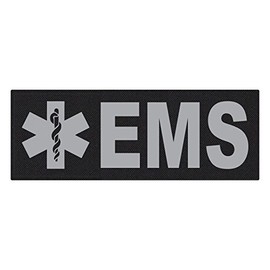 TACTICAL IDENTIFICATION PATCHES EMS Patch - Star of Life - 11x4 - Gray Lettering - Black Backing - Hook Fabric