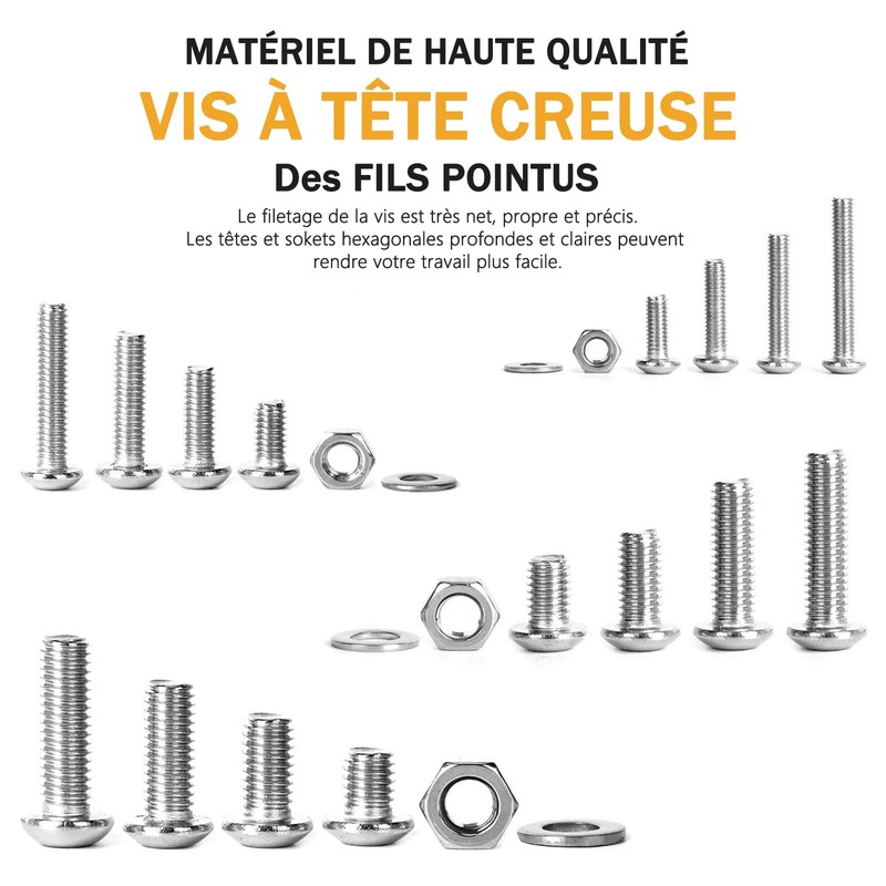 520PCS M3 M4 M5 M6 Stainless Steel Hex Button Screws