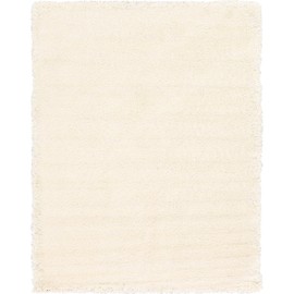 Unique Loom Solo Solid Shag Collection Modern Plush Snow White/Cream Area Rug (9' x 12')