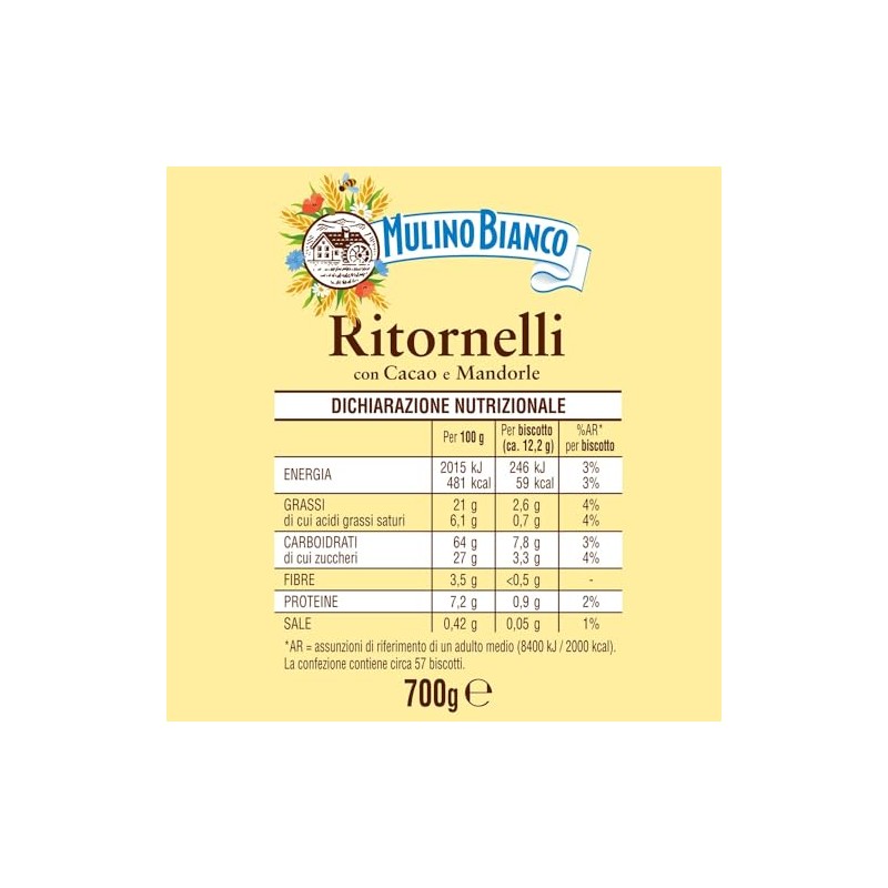 Mulino Bianco Biscotti Frollini Ritornelli con Cacao e Mandorle, Senza