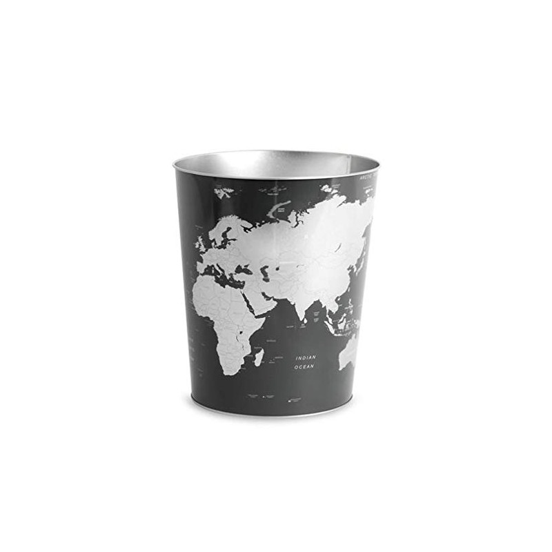 balvi Papierkorb Globe Farbe Grau Weltkarten-Design Blech 26 x 22
