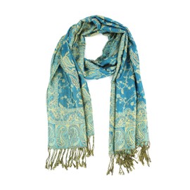 PASKMLNA - Chal reversible de cachemira, colores elegantes, Turquesa Beige Floral Paisley, L