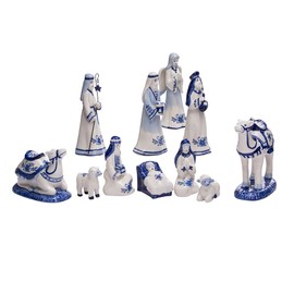 Kurt S. Adler Kurt Adler 1.97 6.7-Inch Porcelain Delft Blue 11-Piece Nativity Set