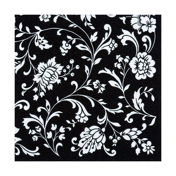 20 Serviettes Flower Tendril Black / White / Flowers /